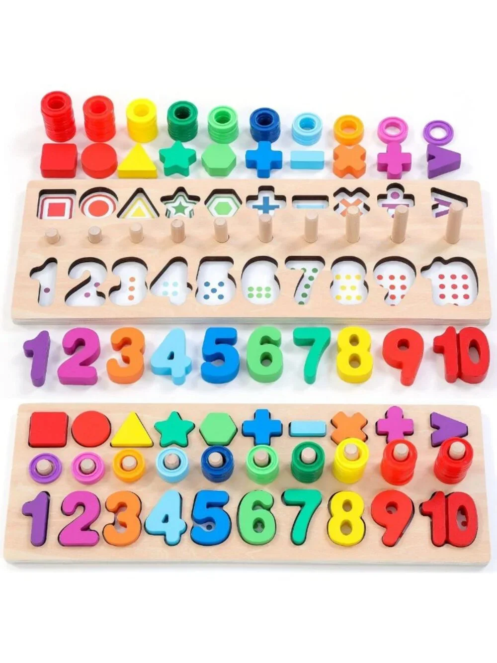Wooden Montessori Number Puzzles & Shape Sorter for Kids - Educational Stacking